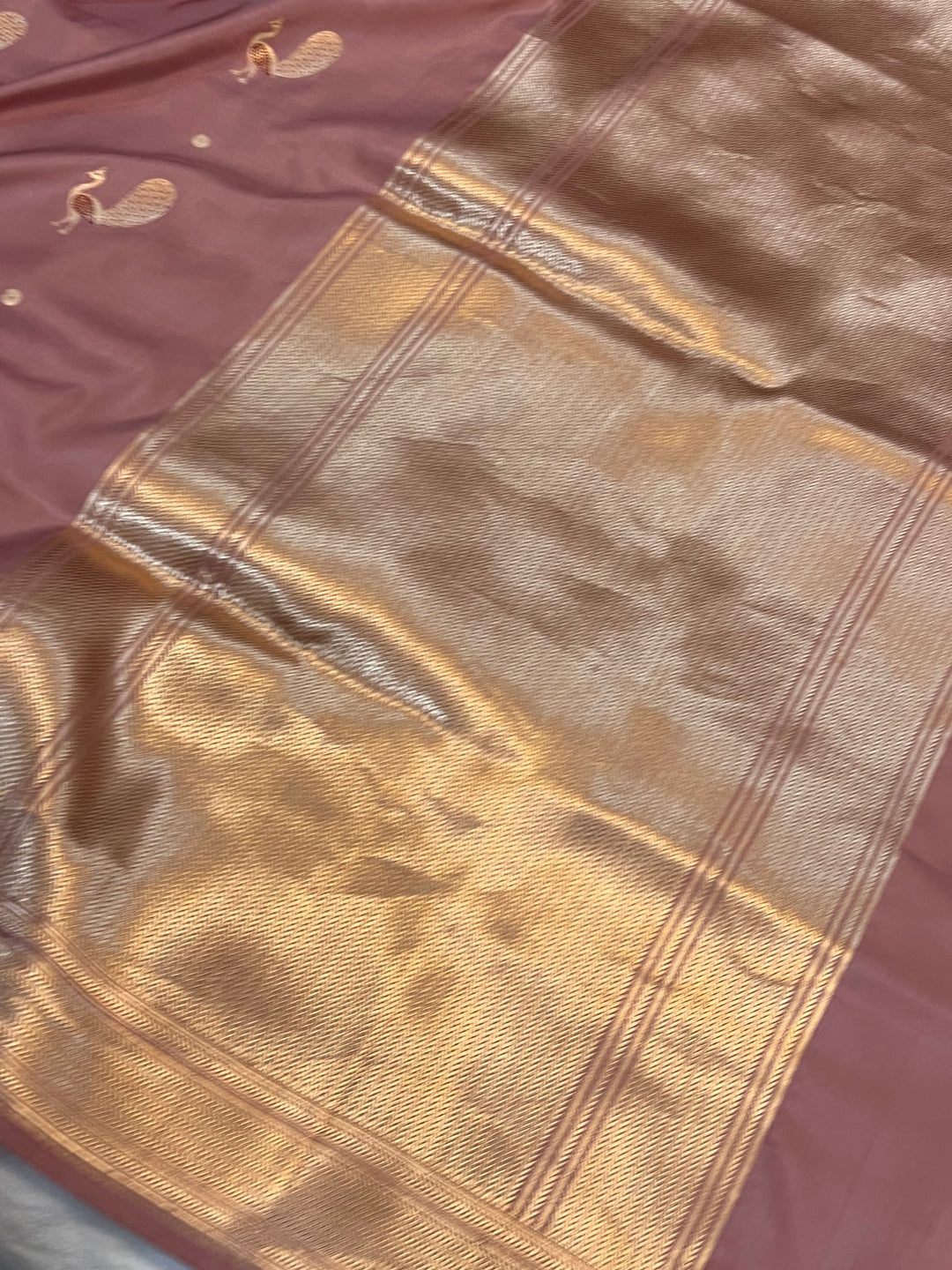 Old Rose Banarasi Handloom Katan Silk Saree - Aura Benaras