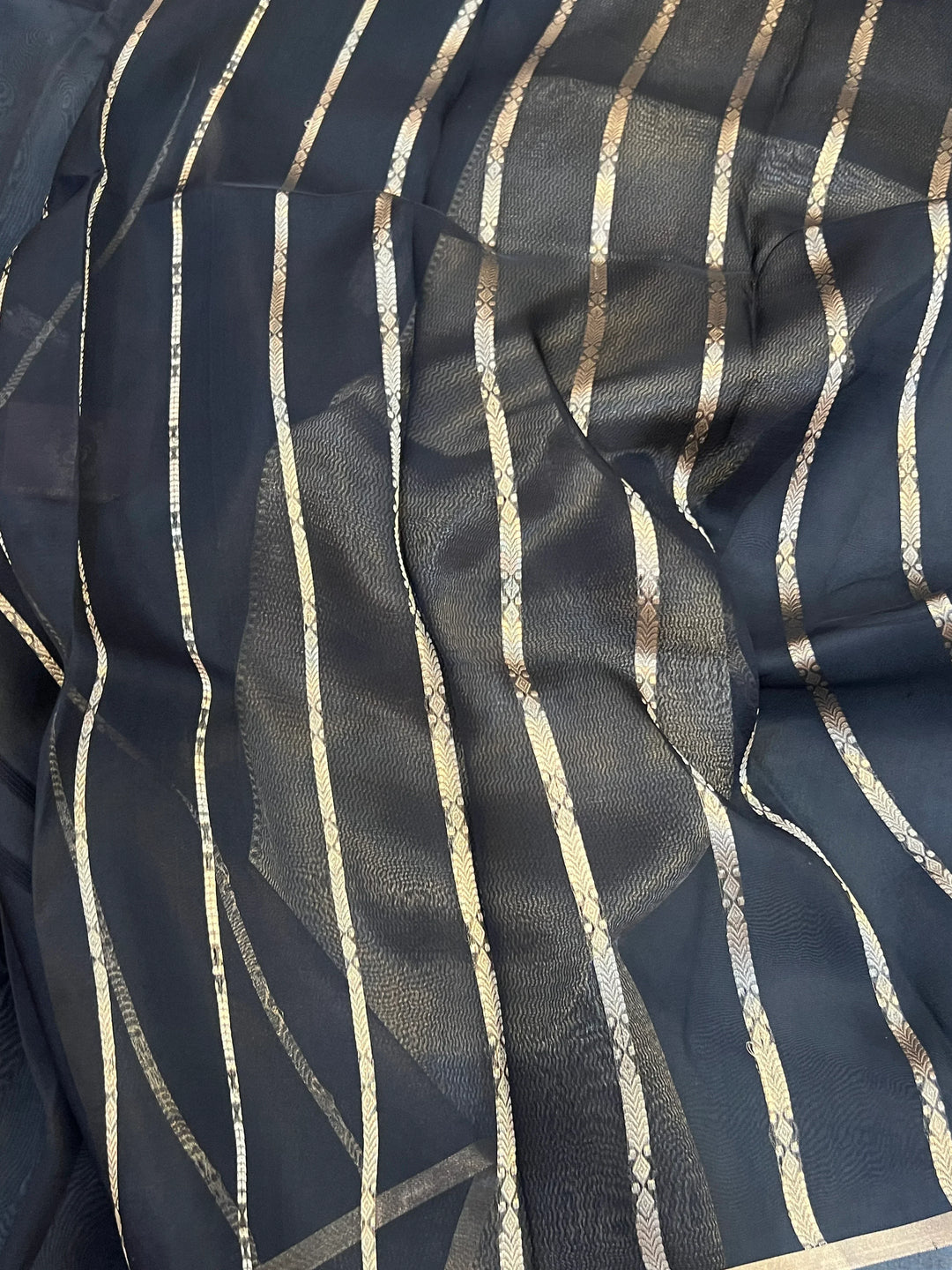 Black Pure Kora Silk Handloom Banarasi Saree