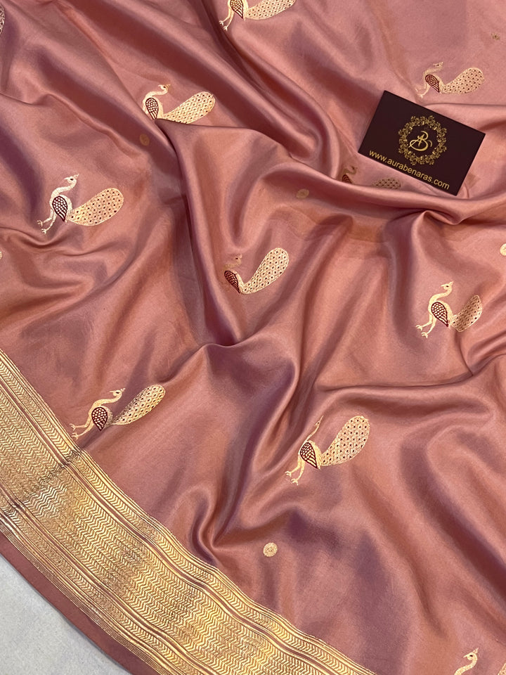 Old Rose Banarasi Handloom Katan Silk Saree - Aura Benaras