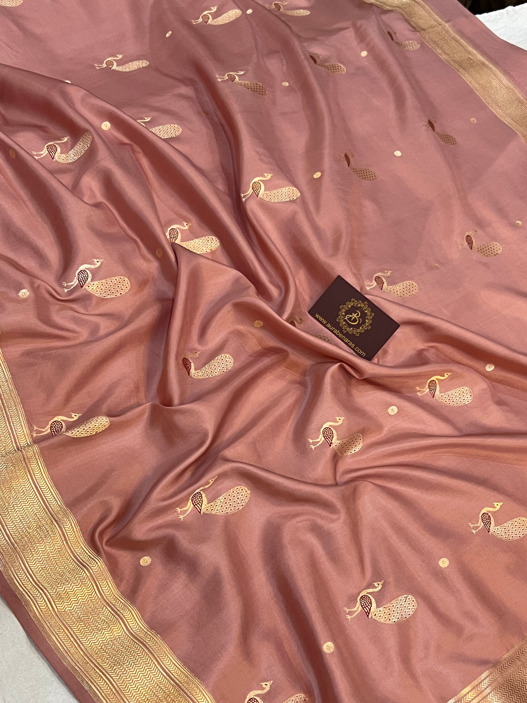 Old Rose Banarasi Handloom Katan Silk Saree - Aura Benaras