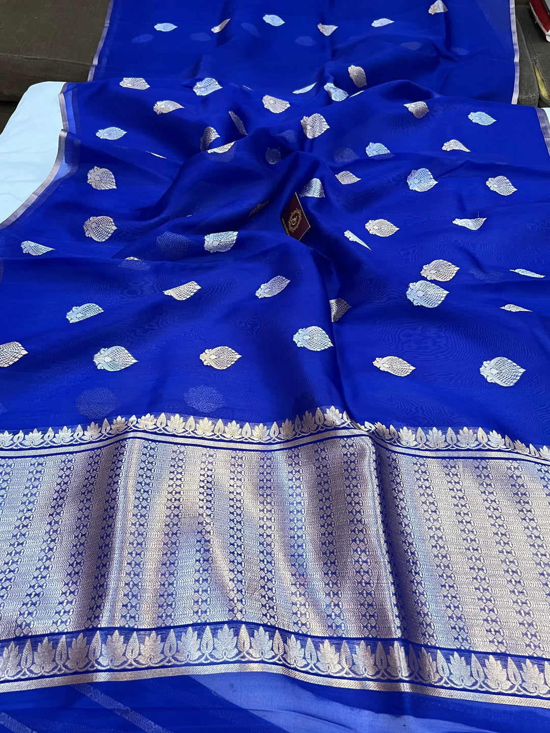 Royal Blue Pure Kora Silk Handloom Banarasi Saree