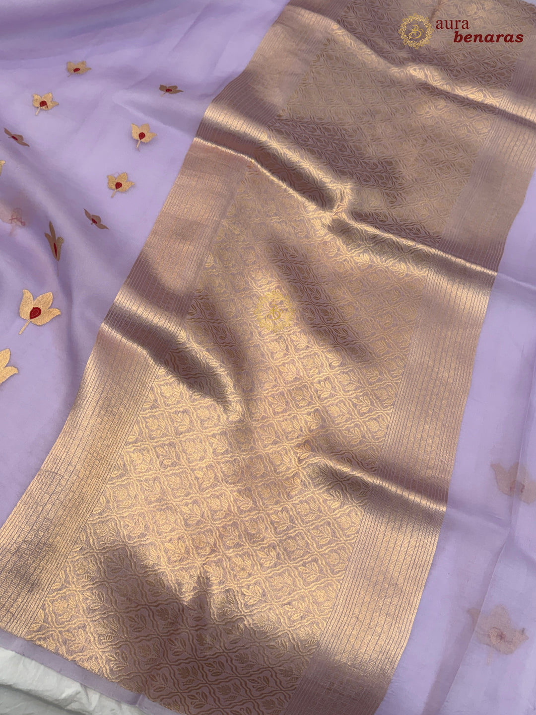 Lavender Pure Kora Silk Banarasi Saree with Kadhwa Meenakari Lotus