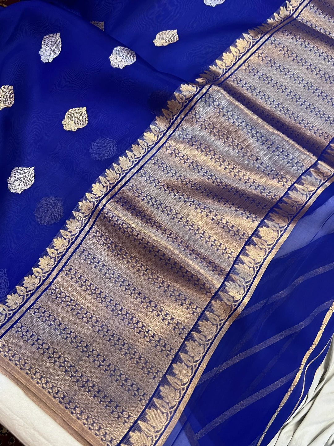 Royal Blue Pure Kora Silk Handloom Banarasi Saree