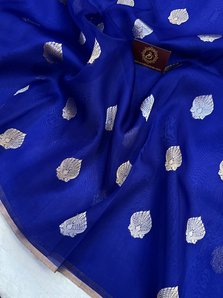 Royal Blue Pure Kora Silk Handloom Banarasi Saree