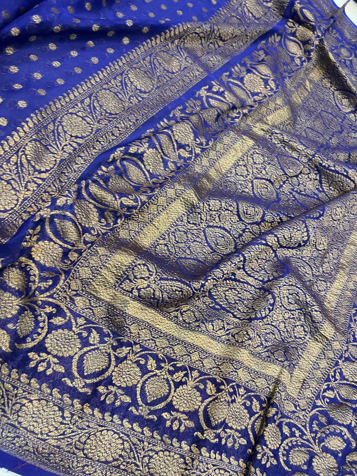 Deep Blue Pure Banarasi Khaddi Georgette Saree
