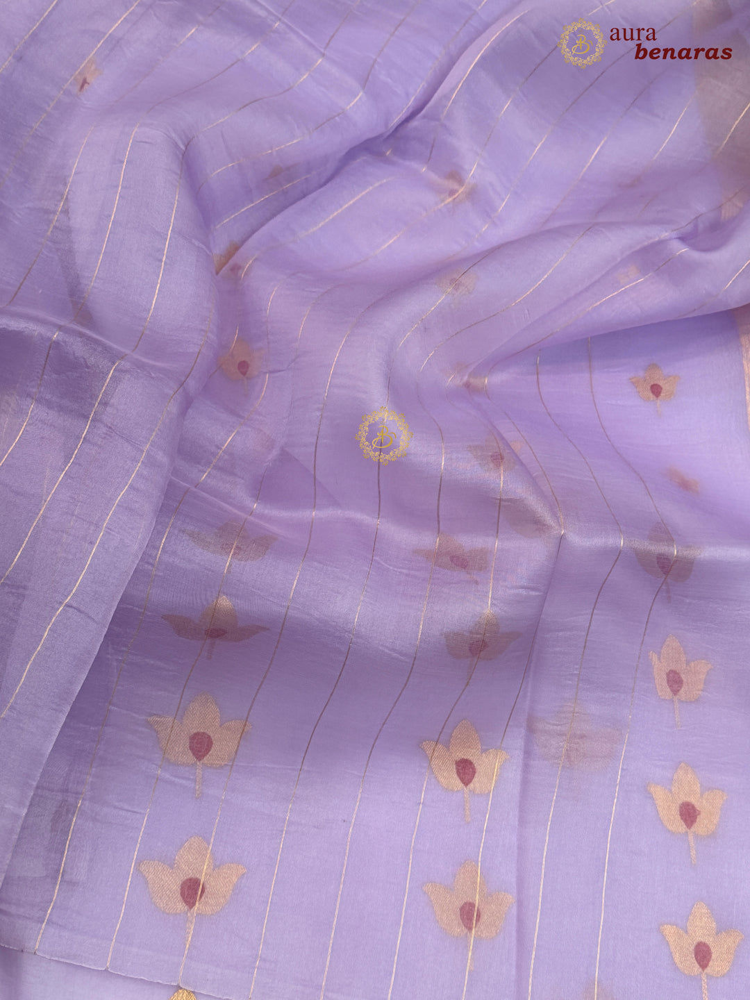 Lavender Pure Kora Silk Banarasi Saree with Kadhwa Meenakari Lotus