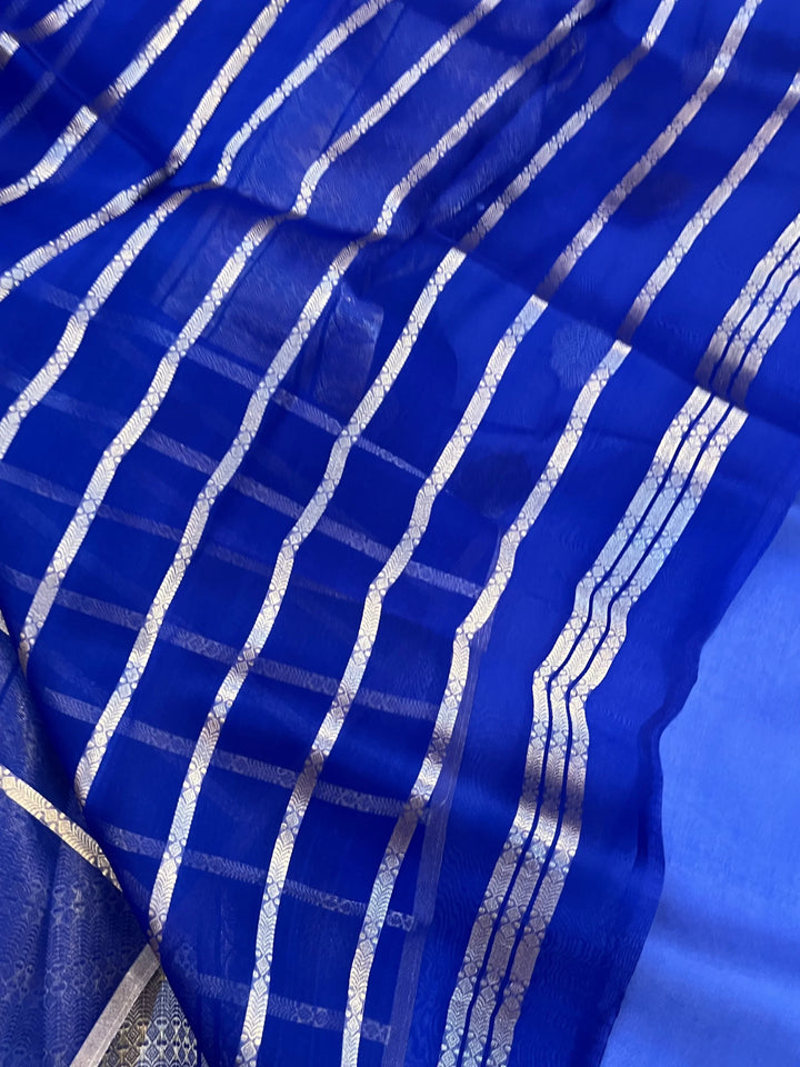 Royal Blue Pure Kora Silk Handloom Banarasi Saree