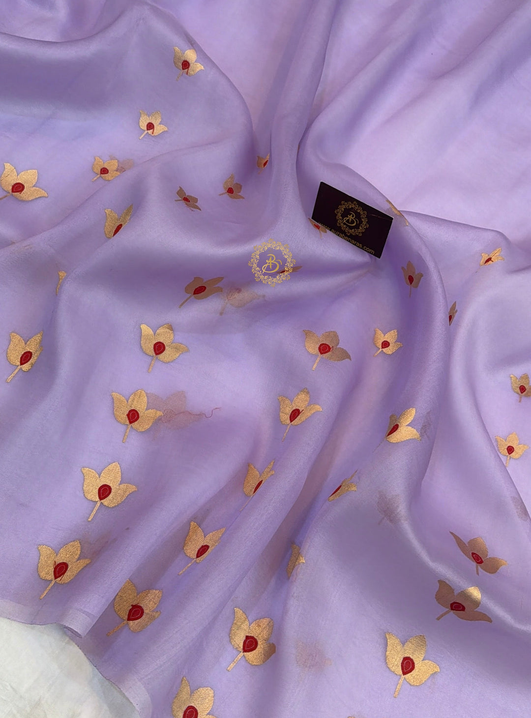 Lavender Pure Kora Silk Banarasi Saree with Kadhwa Meenakari Lotus