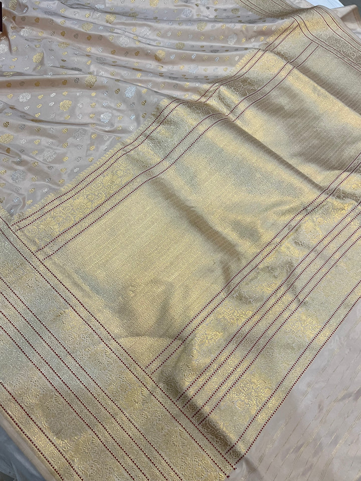 Off White Pure Banarasi Handloom Katan Silk Saree