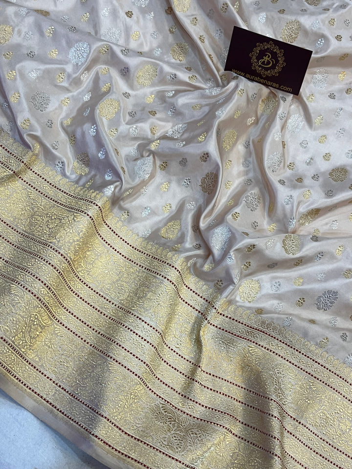 Off White Pure Banarasi Handloom Katan Silk Saree