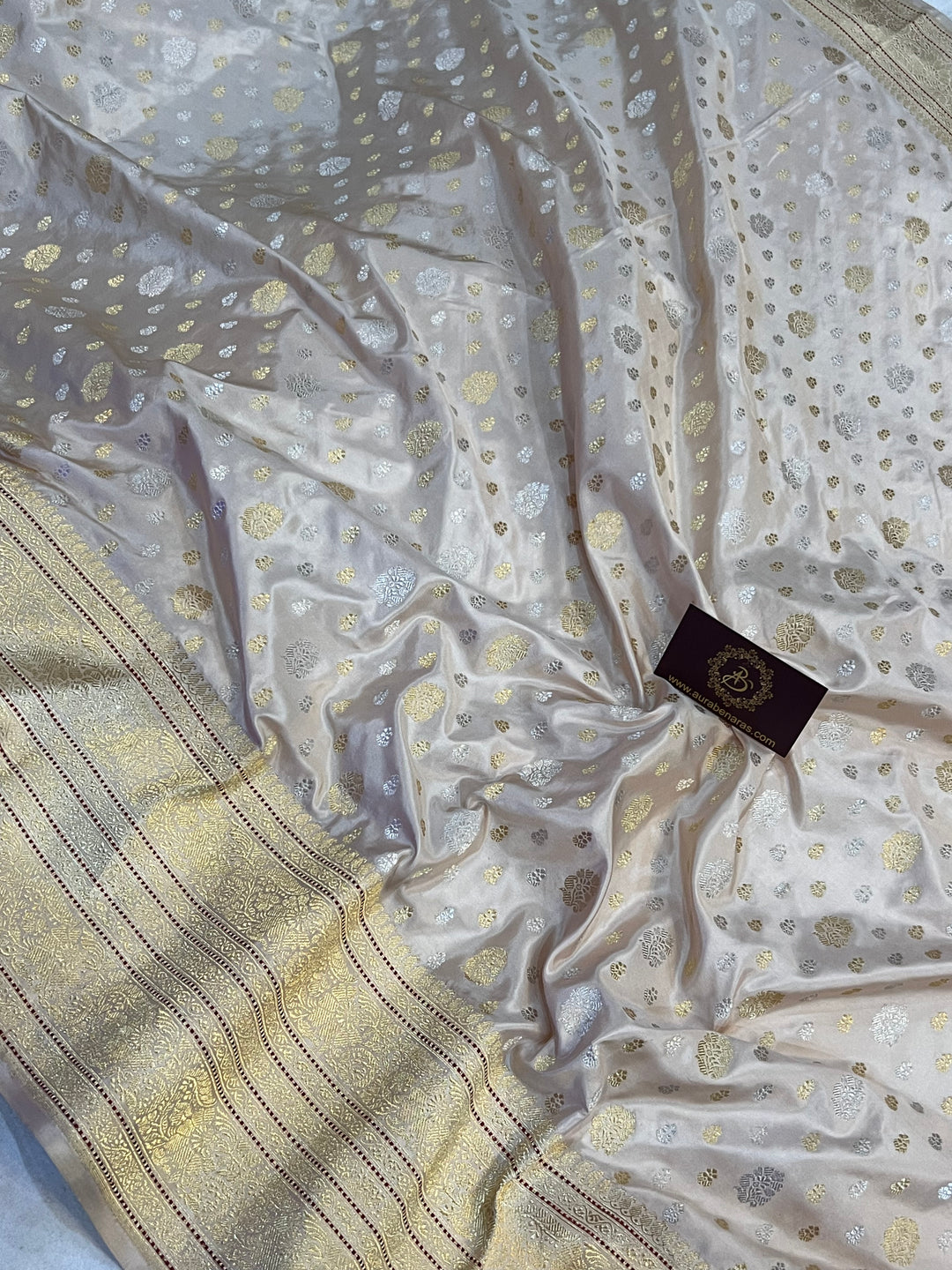 Off White Pure Banarasi Handloom Katan Silk Saree