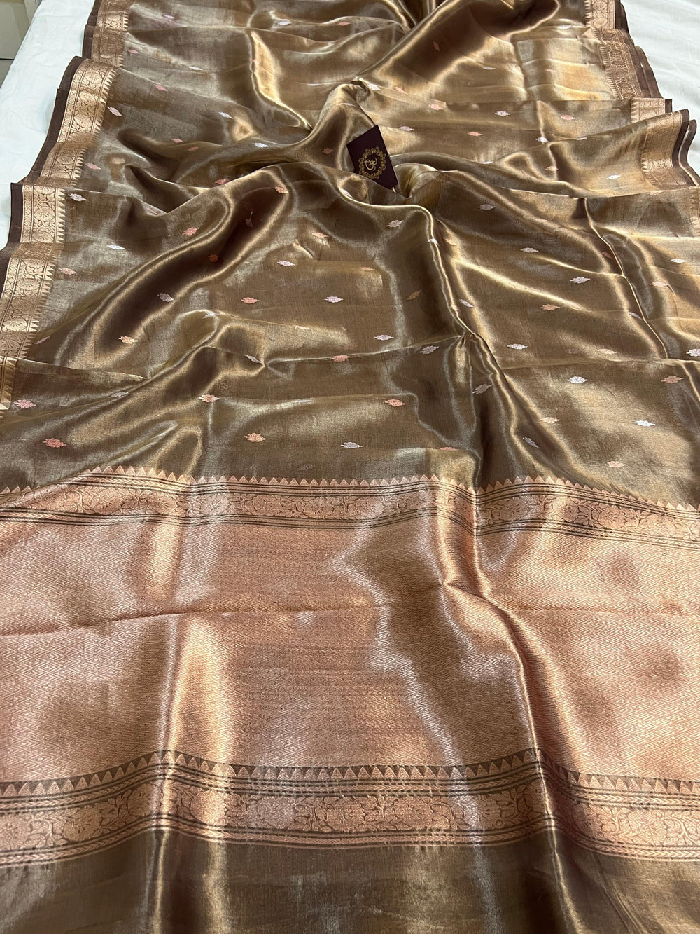 Chocolate Brown Banarasi Handloom Organza Tissue Silk Saree - Aura Benaras