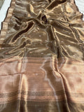 Chocolate Brown Banarasi Handloom Organza Tissue Silk Saree - Aura Benaras