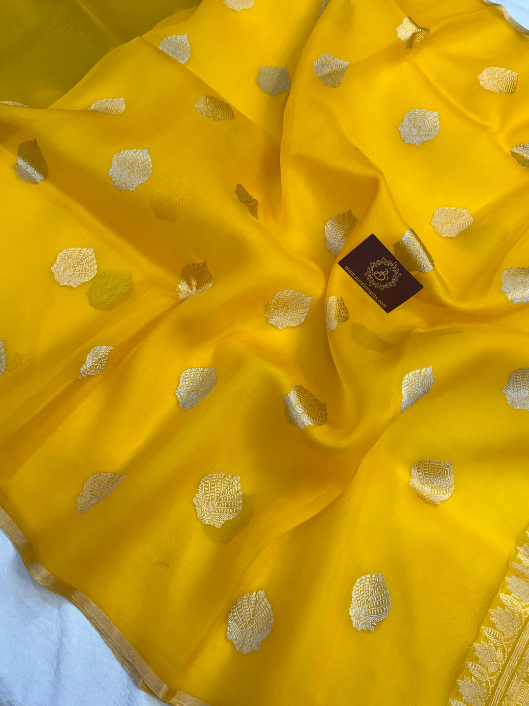 Yellow Pure Kora Silk Handloom Banarasi Saree