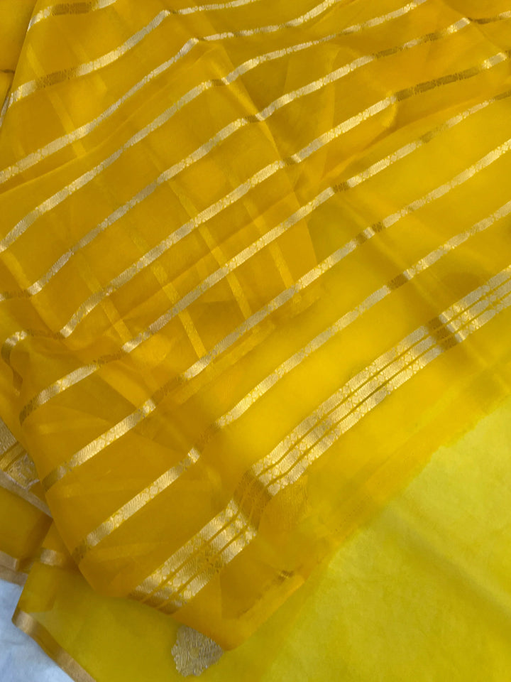 Yellow Pure Kora Silk Handloom Banarasi Saree