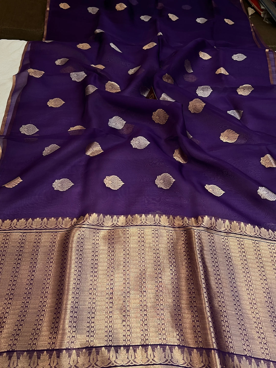 Purple Pure Kora Silk Handloom Banarasi Saree