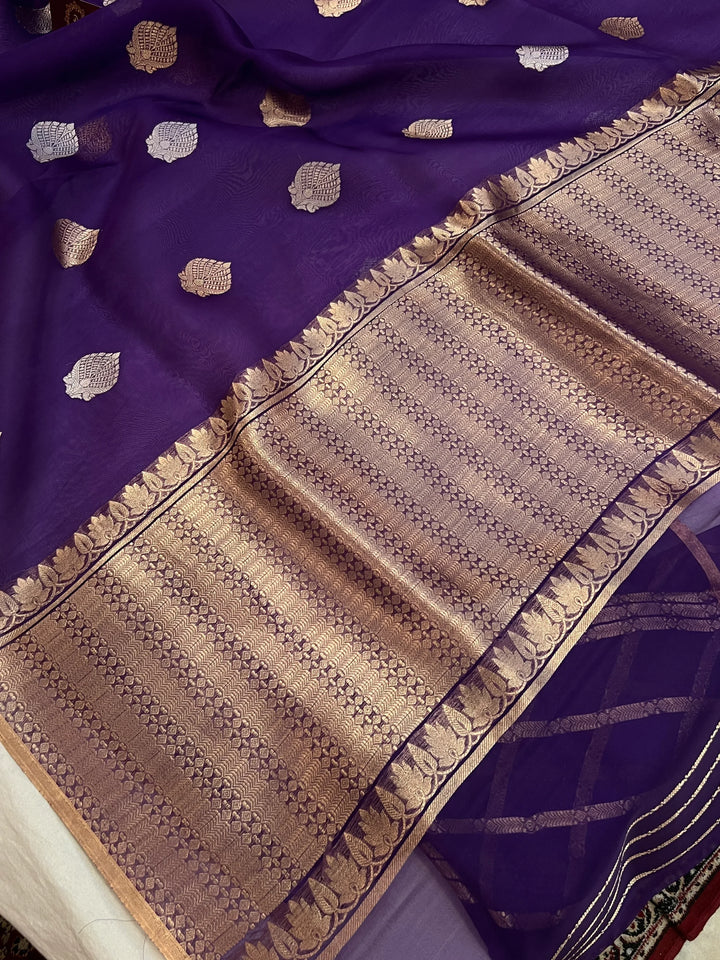 Purple Pure Kora Silk Handloom Banarasi Saree