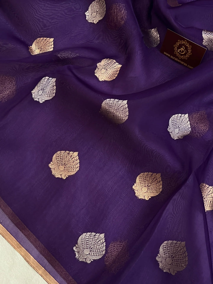 Purple Pure Kora Silk Handloom Banarasi Saree