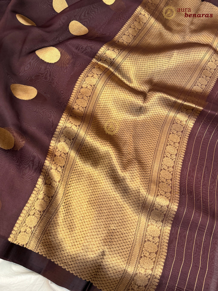 Coffee Brown Pure Banarasi Handloom Silk Saree - Aura Benaras