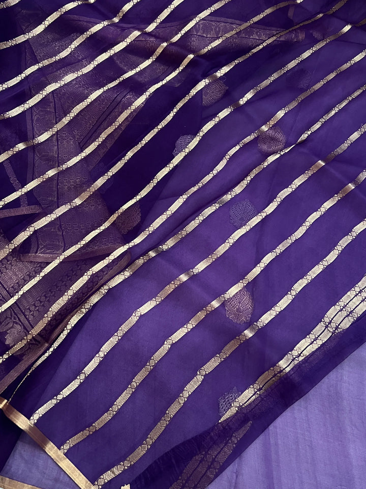 Purple Pure Kora Silk Handloom Banarasi Saree