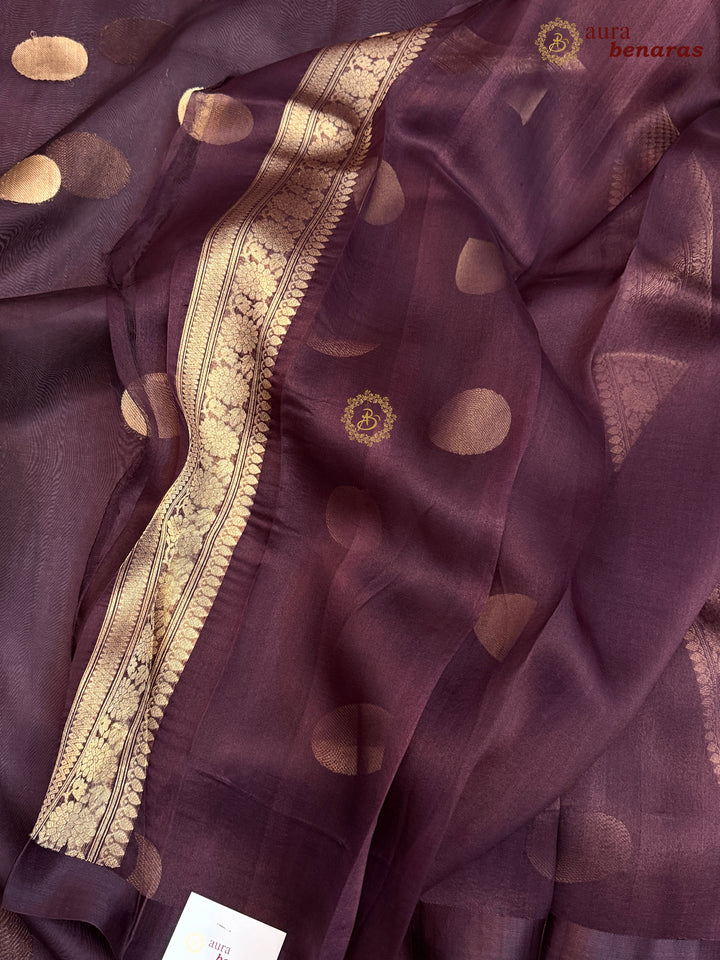 Coffee Brown Pure Banarasi Handloom Silk Saree - Aura Benaras