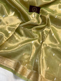 Pista Green Banarasi Handloom Organza Tissue Silk Saree - Aura Benaras
