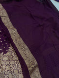 Wine Pure Banarasi Khaddi Georgette Saree - Aura Benaras