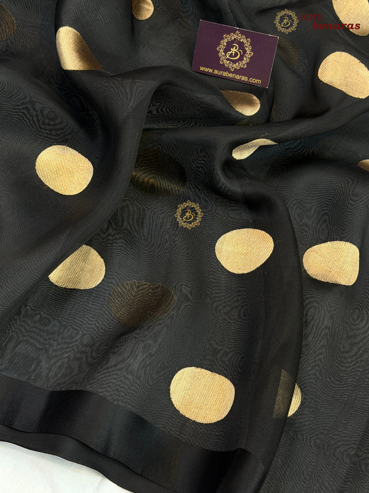 Black Pure Banarasi Handloom Silk Saree - Aura Benaras