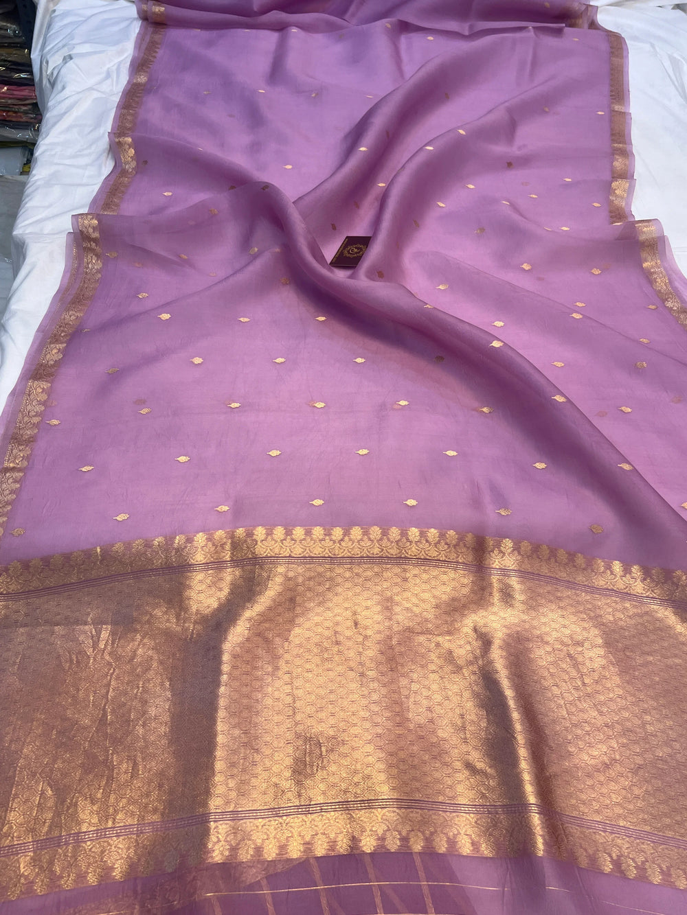 Lavender Kora Silk Handloom Banarasi Saree | Kadhwa Butis 