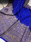 Royal Blue Pure Banarasi Khaddi Georgette Saree - Aura Benaras