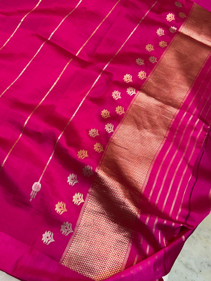 Rani Pink Pure Silk Handloom Banarasi Saree