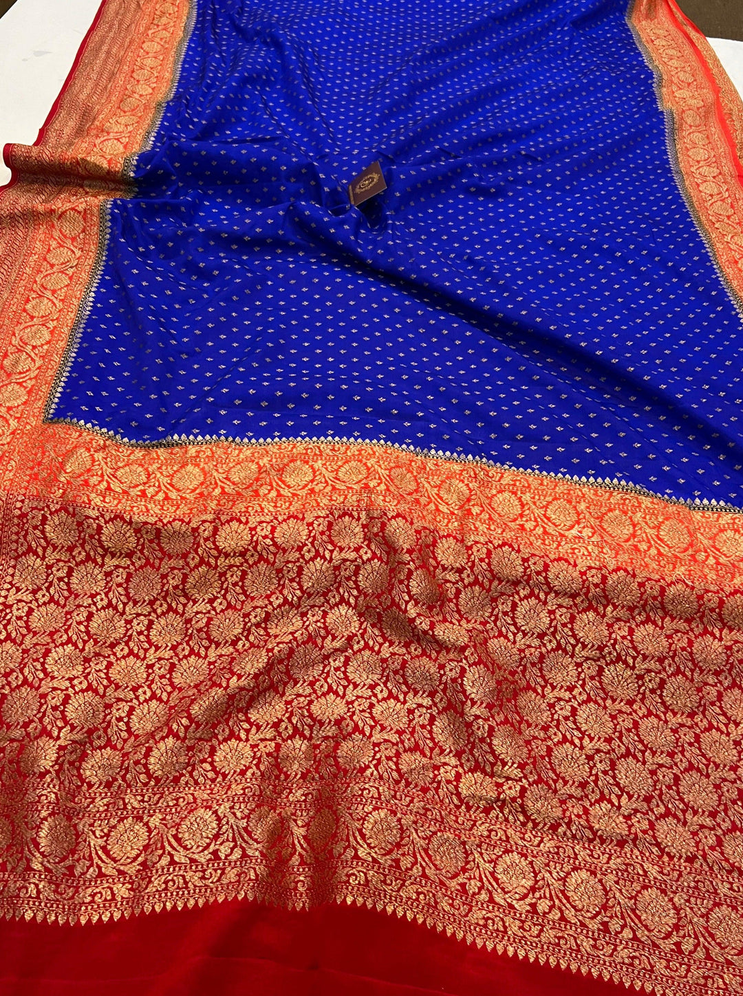 Royal Blue Pure Banarasi Khaddi Crepe Silk Saree - Aura Benaras