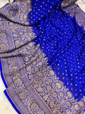 Royal Blue Pure Banarasi Khaddi Georgette Saree - Aura Benaras