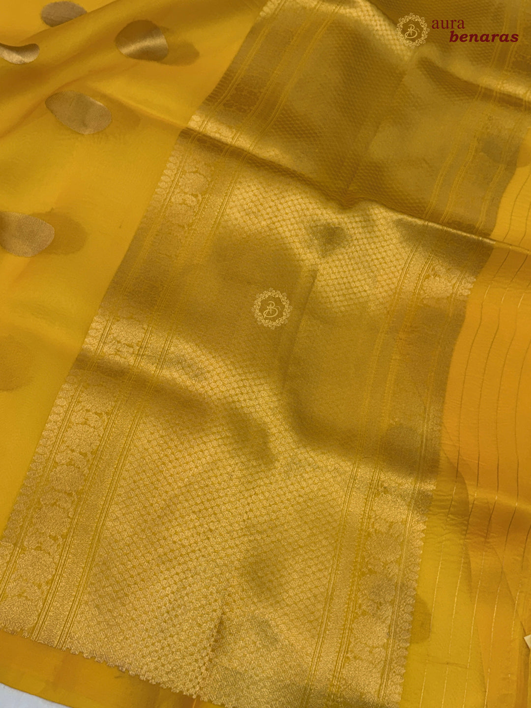 Yellow Pure Banarasi Handloom Silk Saree - Aura Benaras