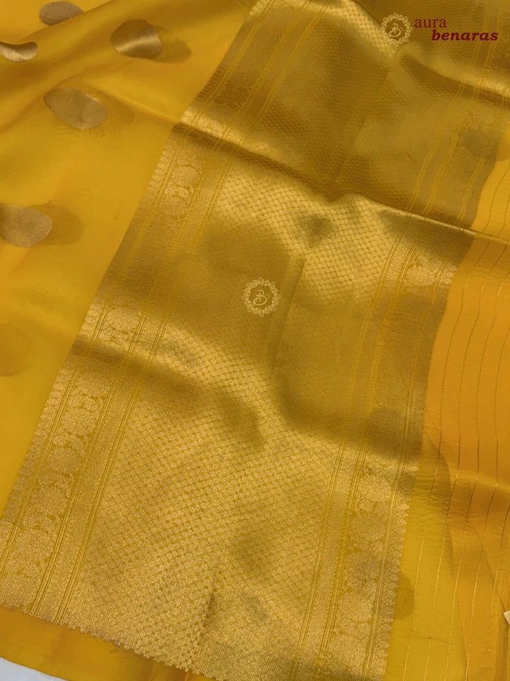 Yellow Pure Banarasi Handloom Silk Saree - Aura Benaras