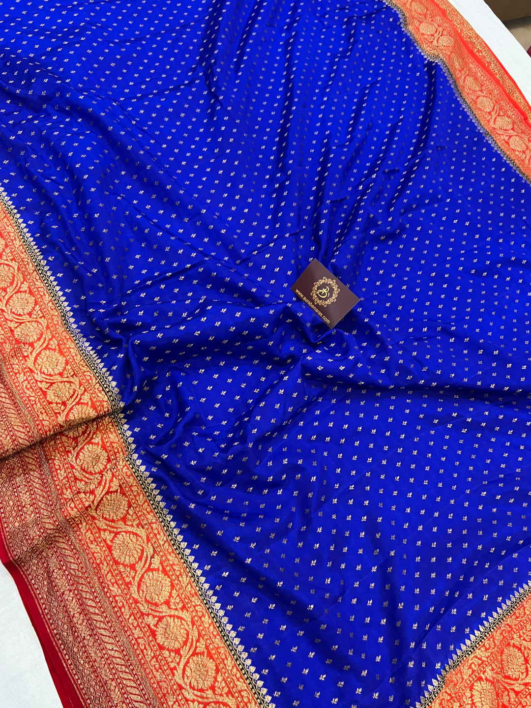Royal Blue Pure Banarasi Khaddi Crepe Silk Saree - Aura Benaras