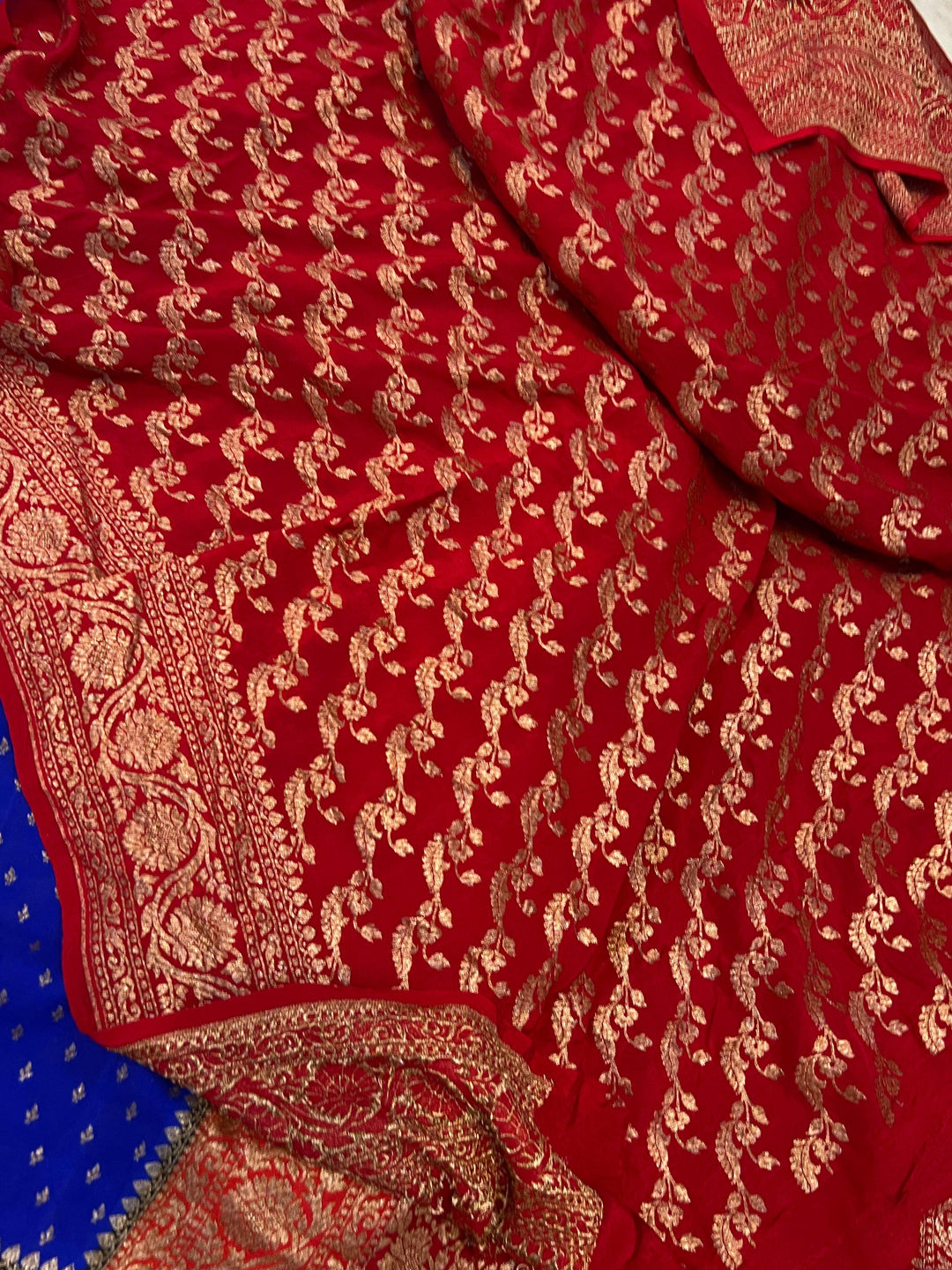 Royal Blue Pure Banarasi Khaddi Crepe Silk Saree - Aura Benaras