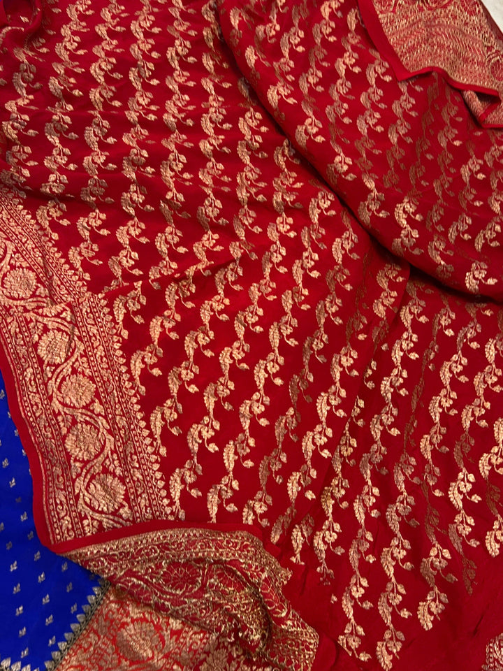 Royal Blue Pure Banarasi Khaddi Crepe Silk Saree - Aura Benaras