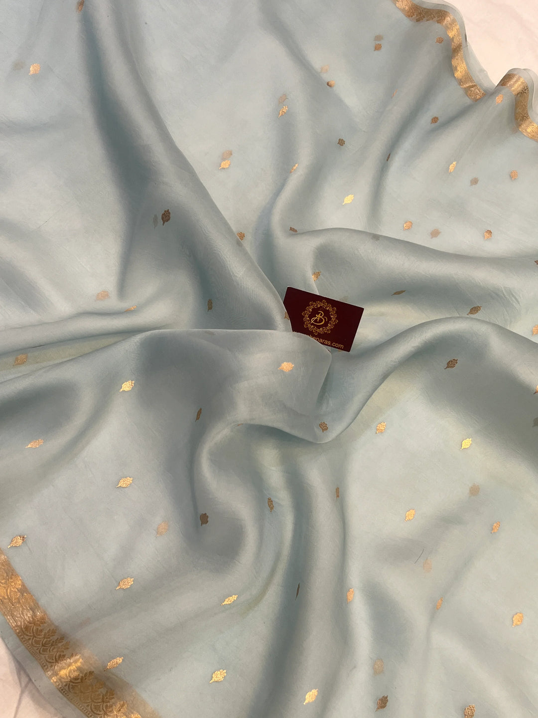 Pale Blue Kora Silk Handloom Banarasi Saree | Kadhwa Butis 