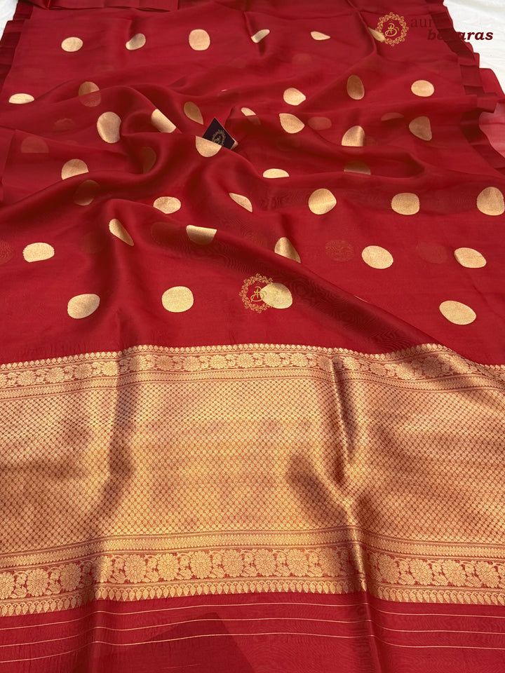 Red Pure Banarasi Handloom Silk Saree - Aura Benaras