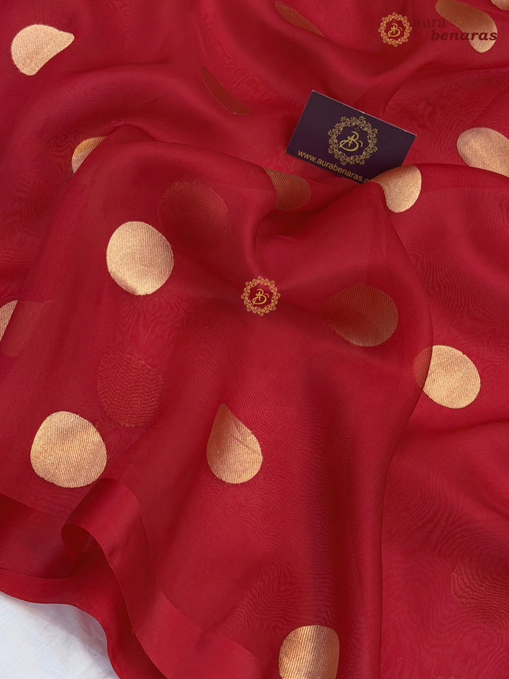 Red Pure Banarasi Handloom Silk Saree - Aura Benaras