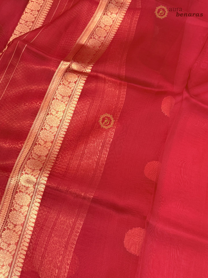Red Pure Banarasi Handloom Silk Saree - Aura Benaras