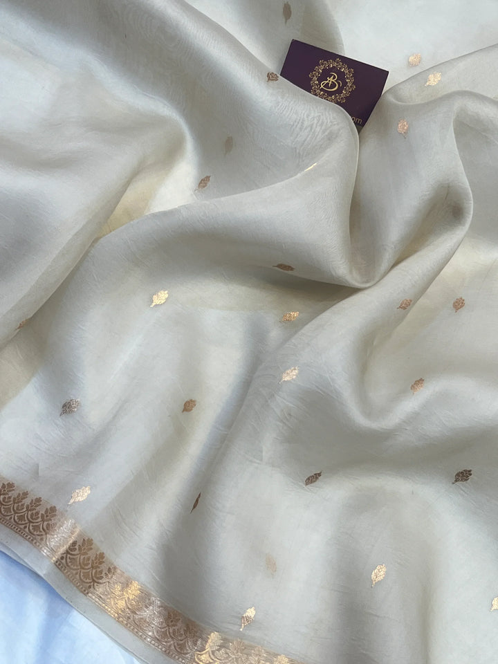 Ash Grey Pure Kora Silk Handloom Banarasi Saree