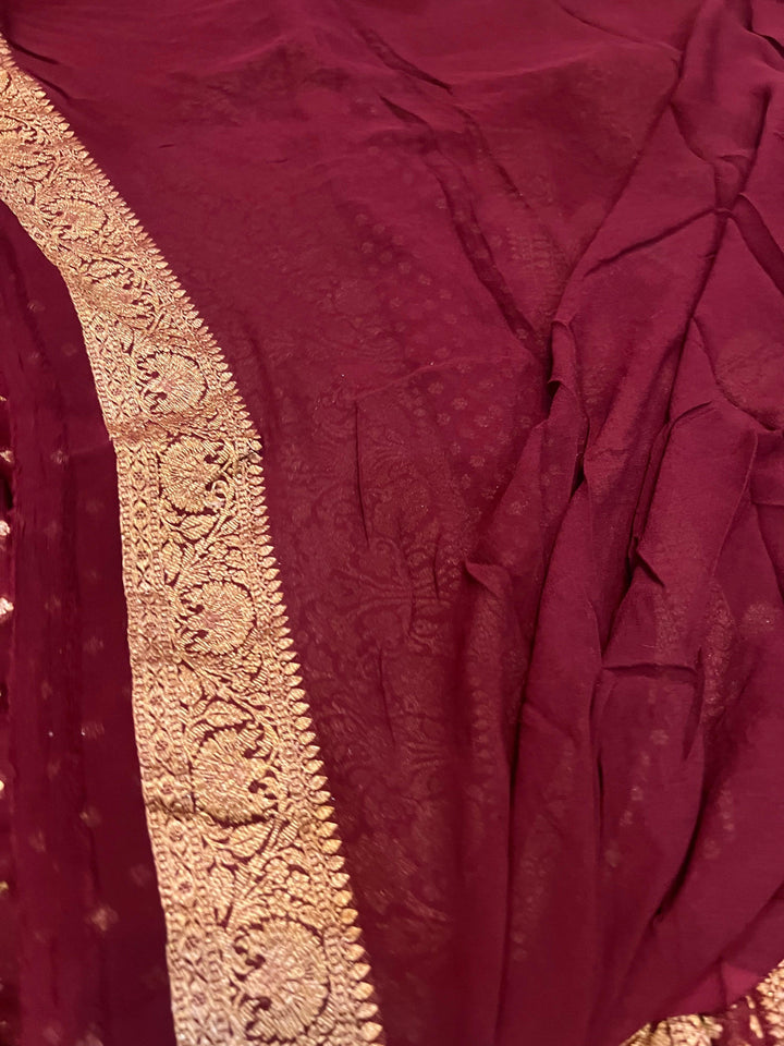 Maroon Pure Banarasi Khaddi Georgette Saree - Aura Benaras