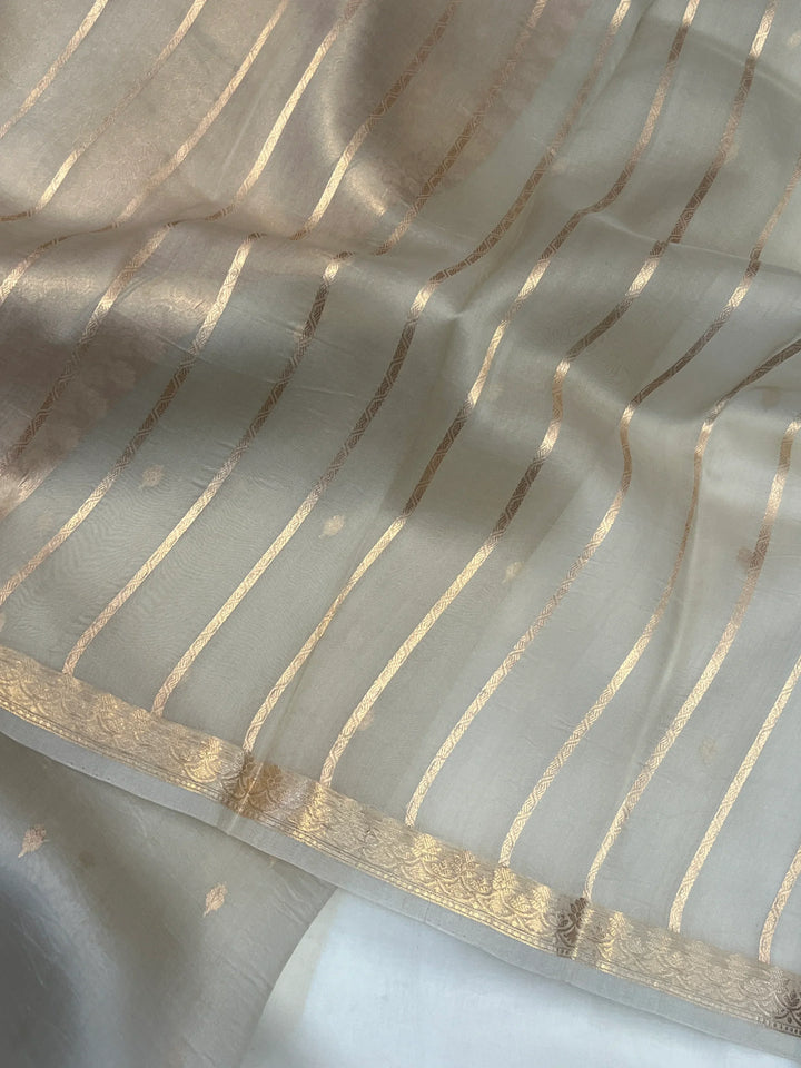 Ash Grey Pure Kora Silk Handloom Banarasi Saree