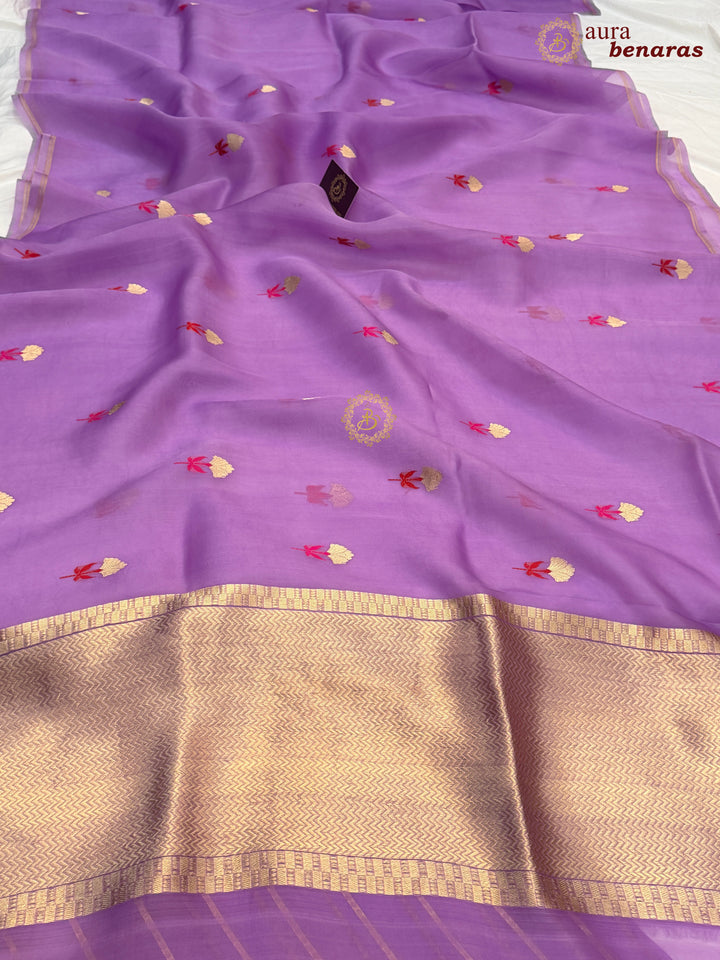 Lavender Silk Banarasi Saree with Kadhwa Zari & Meenakari