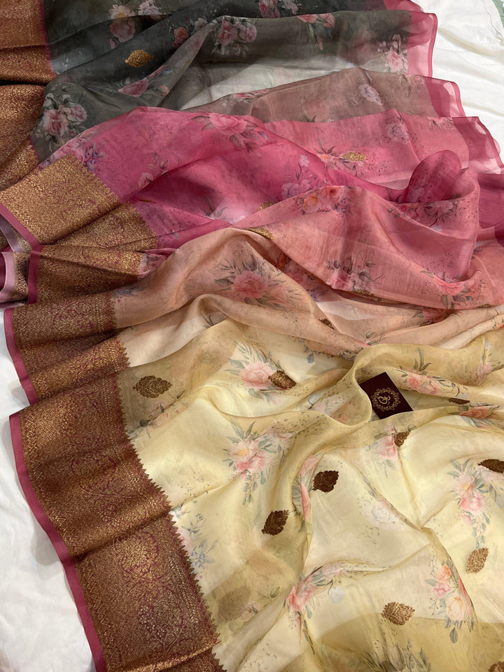 Cream Shaded Banarasi Handloom Kora Silk Saree - Aura Benaras