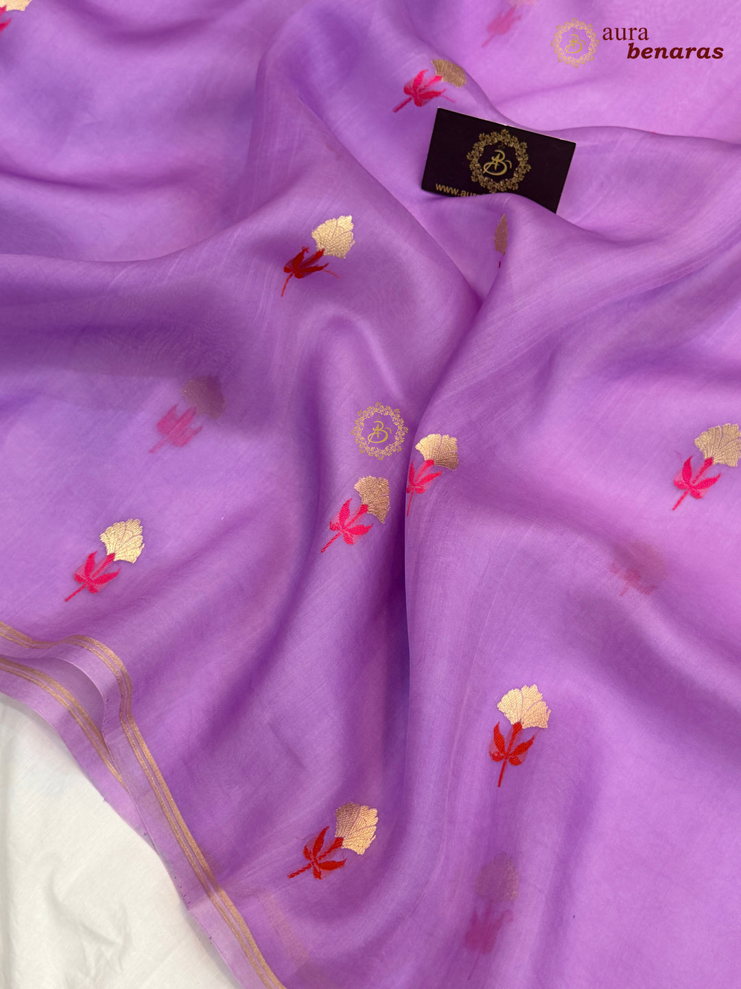Lavender Silk Banarasi Saree with Kadhwa Zari & Meenakari