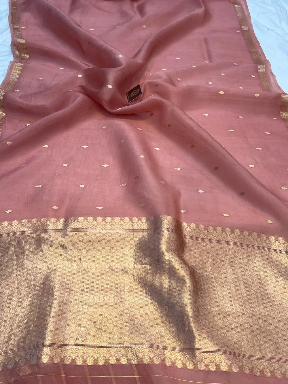 Rose Pink Kora Silk Handloom Banarasi Saree | Kadhwa Butis 