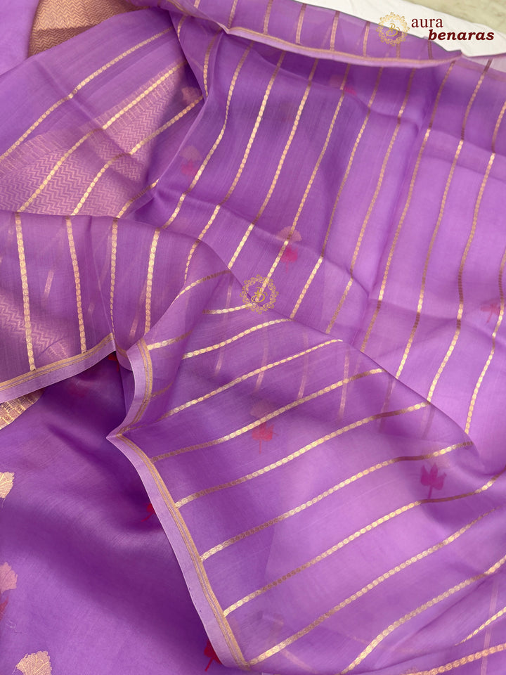 Lavender Silk Banarasi Saree with Kadhwa Zari & Meenakari